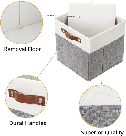 DULLEMELO Storage Cubes 12 inch, Collapsible Sturdy Cube Storage Bins With Handles for Organizing,Fabric Storage Baskets for Shelves Nursery Closet Home Organization and Storage (White&Grey-4 Pack)