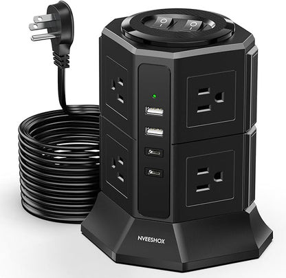 Surge Protector Power Strip with 4 USB Ports(2 Type C) 8 AC Outlets, 10 Ft Ultra Flat Extension Cord with Multiple Outlets, Ultra Flat Plug Power Strip, Desktop Outlet Extender for Home Office Dorm
