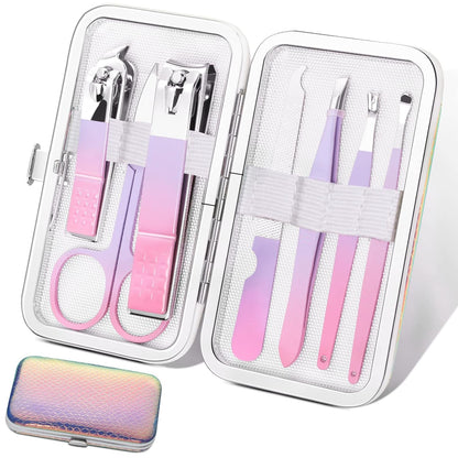 Aceoce Manicure Set Women Nail Clippers Professional Manicure Pedicure Kit Stainless Steel Nail Cutters Grooming Kit Personal Care Tools with Travel Case Gift for Women Gradual Purple