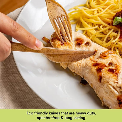 Premium Quality100% Biodegradable Knives Made of Vegetable Fibers, 100 PCS of 6.7” Long Heavy-Duty and Splinter Free Eco-Friendly Knives, Perfect Sustainable Cutlery for All Types of Occasions