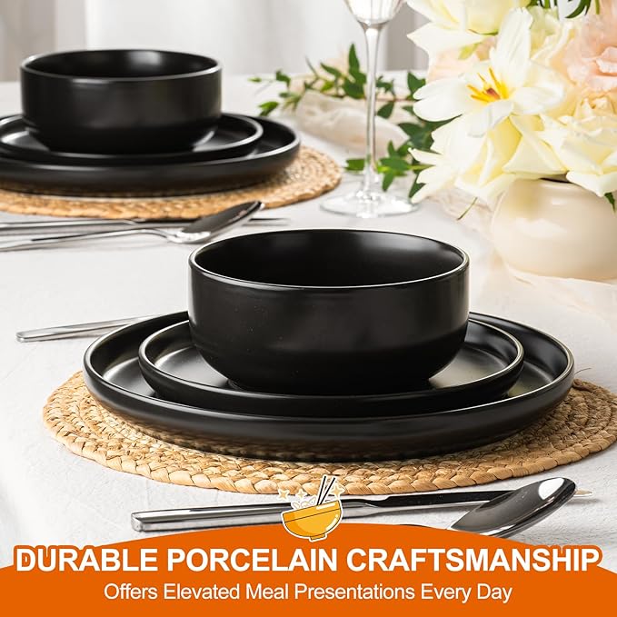 EWFEN Plates and Bowls Sets, 12 Pieces Ceramic Dinnerware Set