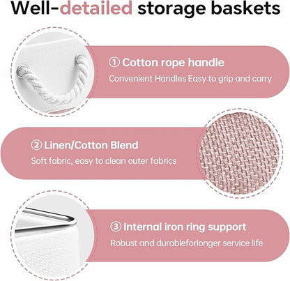 13x13 Inch Cube Storage Bins with Reinforced Bottom Cardboard, 6 Pack Large Collapsible Fabric Storage Cubes with Handles for Shelf, Closet, Toy, Laundry Organization (White&Pink)