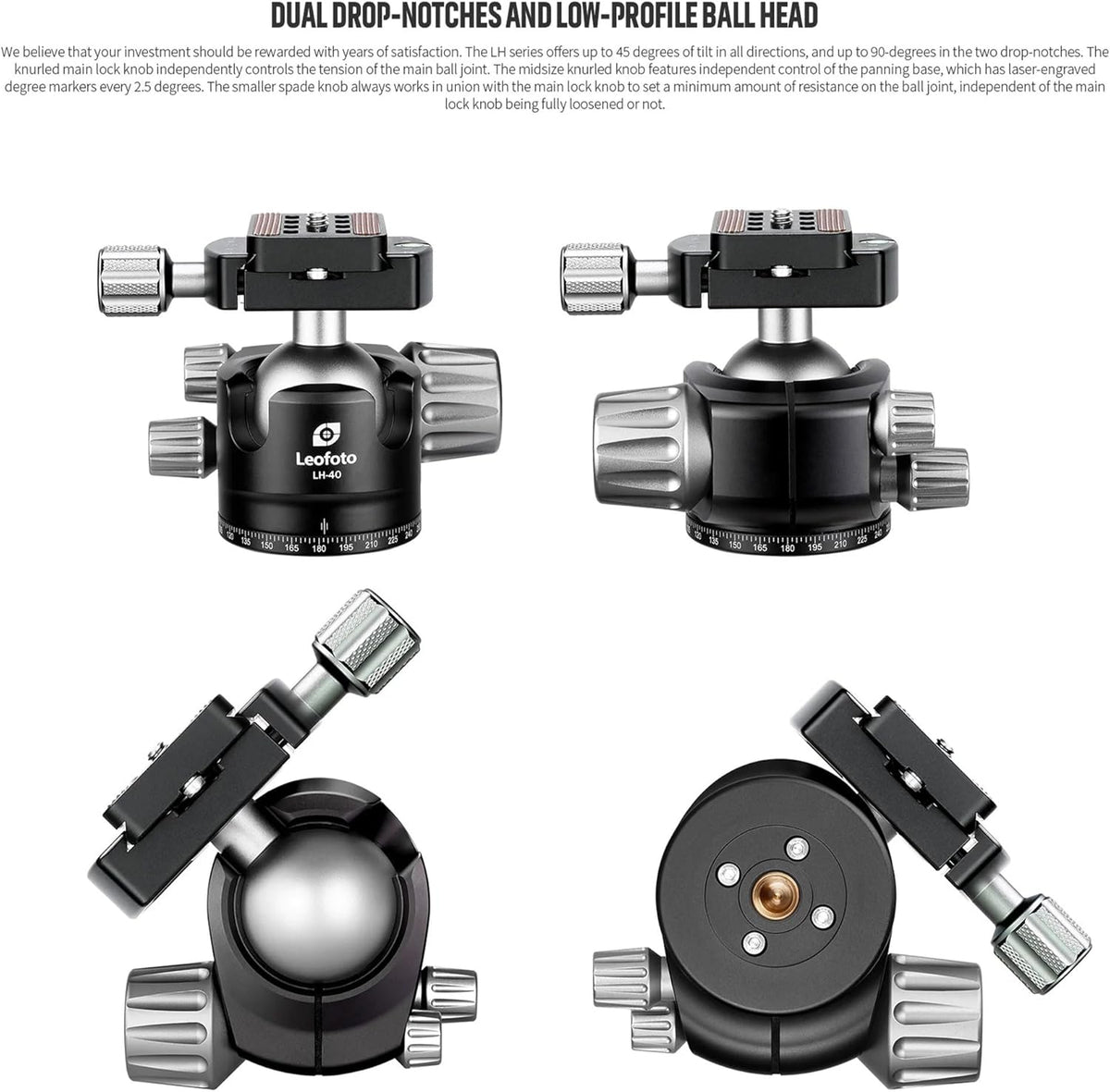 Leofoto Carbon Fiber Travel Tripod with 360° Ball Head, Lightweight Compact Professional Camera Tripod, Weight 4lbs, Max Loads 33lbs/15kg (LS-324CX+LH-40)