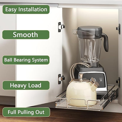 Pull Out Cabinet Organizer 14½" W x 21½" D, Heavy Duty Cabinet Pull Out Shelves, Slide Out Drawers Organization for Kitchen Cabinets Bathroom