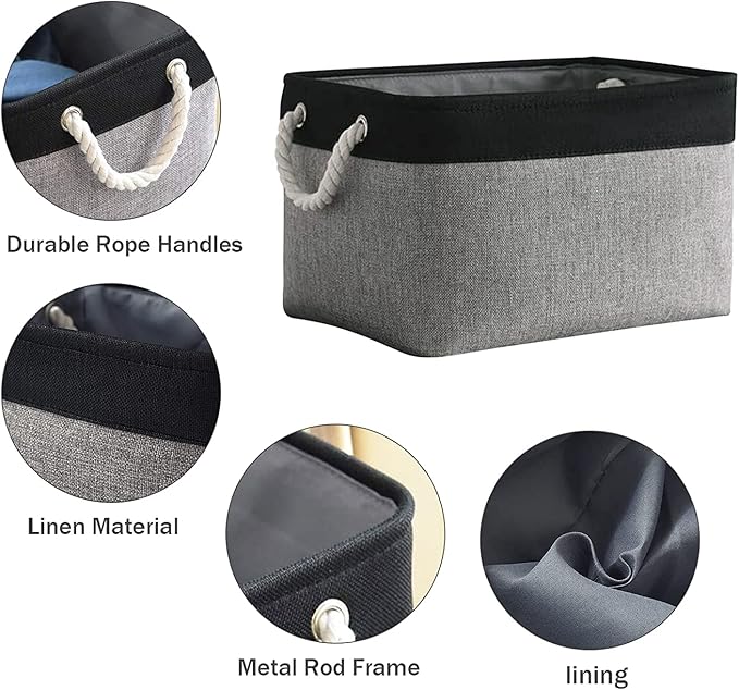TcaFmac Storage Bins for Organization - Large 3 Pack Fabric Storage Basket for Shelves with Handles, Organizer Baskets for Organizing for Closet Cloth Dog Toy Baby (Black& Grey 16x12x8 inch)