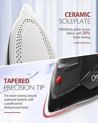 Cordless Iron for Clothes, 1500W Steam Iron Rapid Heating, Non-Stick Ceramic Soleplate, Auto Shut Off, Burst of Steam, Self-Clean, Anti Drip, 3 Temperature Settings, 11.84oz Water Tank, Black