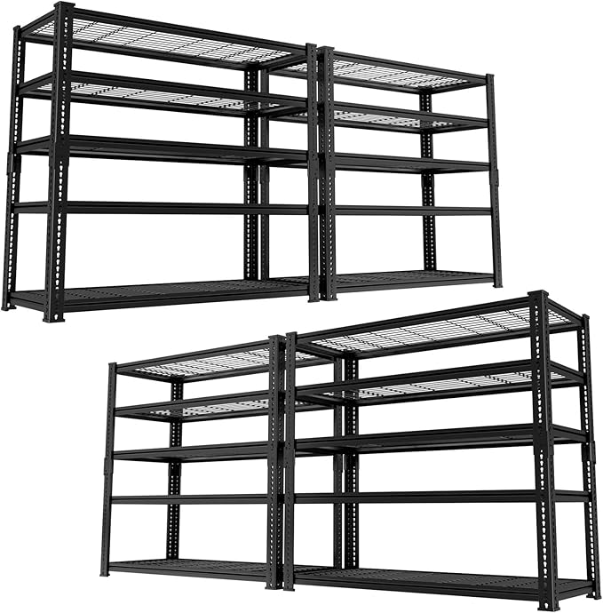 Storage Shelves Heavy Duty, 4 PCS 36"L x 16"W x 72"H Garage Wire Shelving Unit Loads 2400LBS, 5-tier Adjustable Metal Industrial Utility Shelf Rack for Kitchen, Laundry, Pantry, Warehouse, Basement