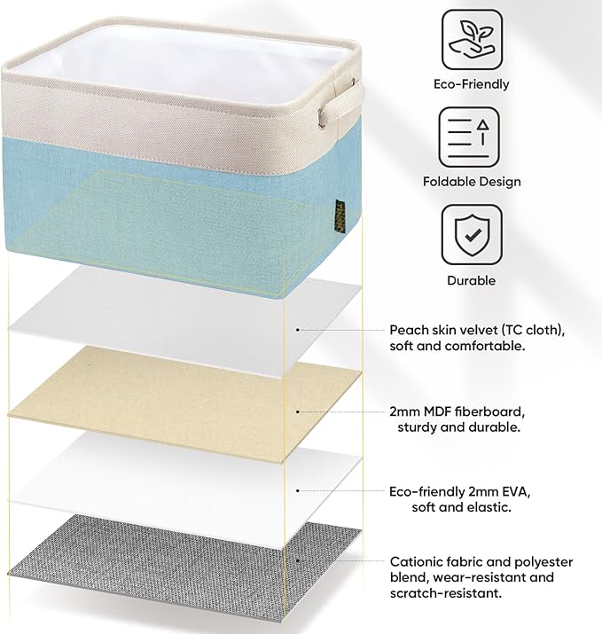 BALEINE 1 Pack Fabric Storage Bins for Shelves, Linen Storage Baskets for Organizing, Decorative Closet Bins for Clothes, Home (Skyblue, 15''x11''x9.5'')