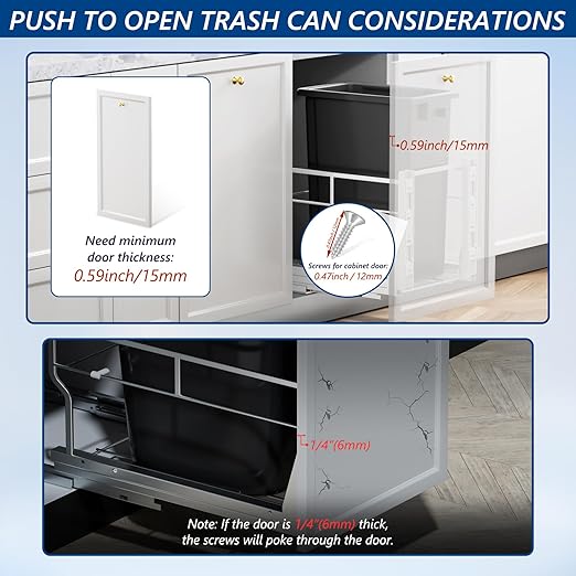 Insputer Pull Out Trash Can Under Cabinet with Soft-Close Slides, Heavy Duty Under Sink Trash Can Kit for Kitchen, Garbage Can Not Included, Requires Minimum Cabinets Opening 12" W X 18" D
