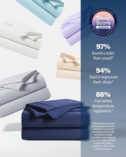 REST® Evercool®+ Cooling Sheet Set, Cali King, Midnight Blue, Breathable Bed Sheets for Hot Sleeper and Night Sweats, with Pillowcases, with Ionic+ Self-Cleaning Silver Yarn for Sensitive Skin, 4PCS
