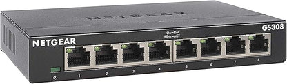 NETGEAR 8-Port Gigabit Ethernet Unmanaged Essentials Switch (GS308) - Home Network Hub, Office Ethernet Splitter, Plug-and-Play, Silent Operation, Desktop or Wall Mount