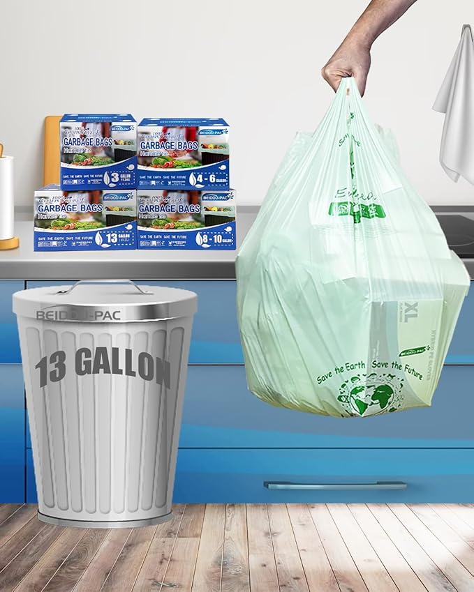 13 Gallon Compostable Trash Bags, 30 Count, Compost Bags Tall Kitchen Trash Bags with Handle, Sturdy Biodegradable Garbage Bags Food Scrap Waste Bags, ASTM D6400, US BPI Certified