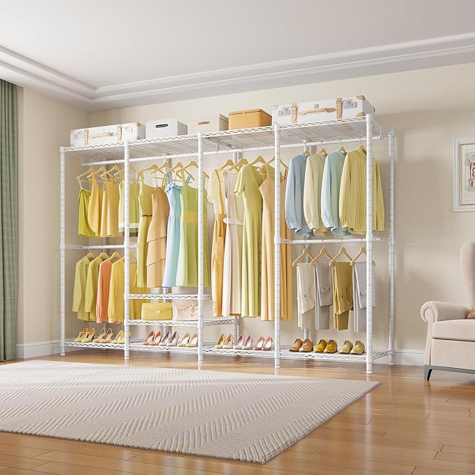 VIPEK V40 Plus Extra Large Clothes Rack Heavy Duty Clothing Rack for Hanging Clothes, Multi-Functional Closet Organizer System Freestanding Wardrobe Closet for Bedroom, Max Load 1300lbs, White