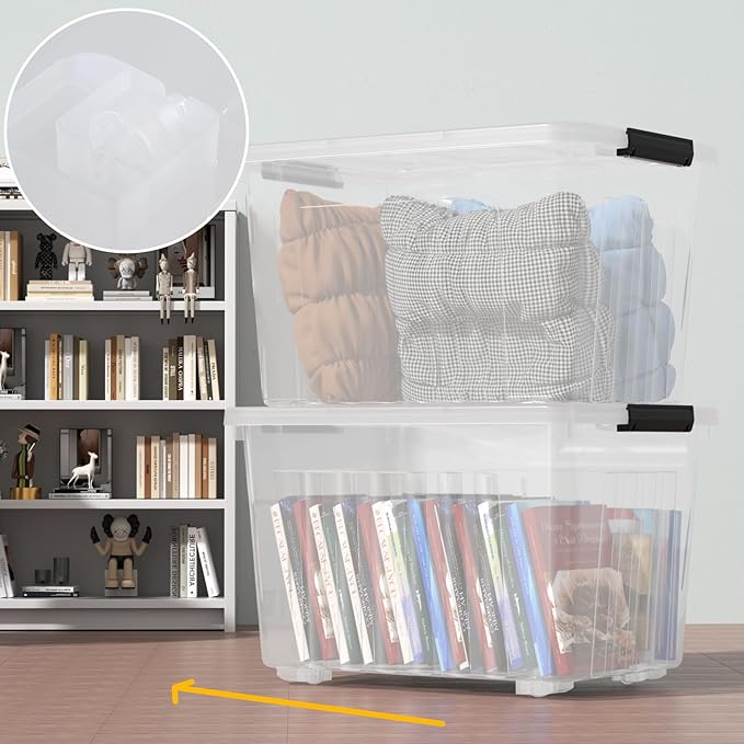 70 Quart Large Clear Storage Bins, Plastic Storage Box with Lids and Wheels, 4 Packs