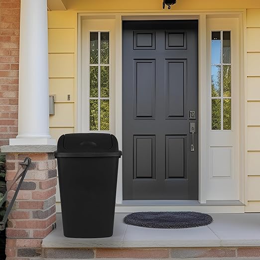 Bringer Black 13 Gallon Kitchen Trash Can with Swing Lid, Plastic Swing Top Tall Garbage Can, 4-Pack