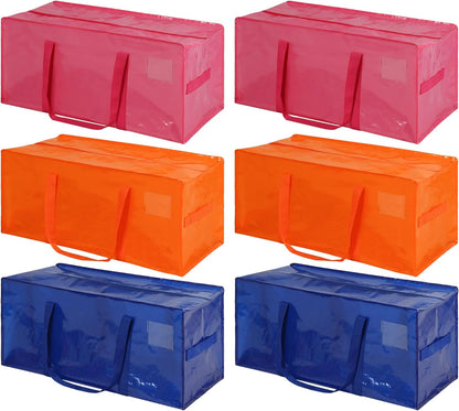 6 Pack Heavy Duty Extra Large Moving Bags with Handles, Waterproof Foldable Storage Totes, Clothing Storage Bags, Packing Moving Boxes for College Supplies & Seasonal Storage, Multicolor