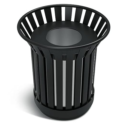 8Gallon/30L Commercial Outdoor & Indoor Metal Trash Can, Outdoor Slatted Trash Receptacle with Metal Linner, All Weather Resistant Large Outside Zone Round Garbage Bin for Street, Park, School - Black