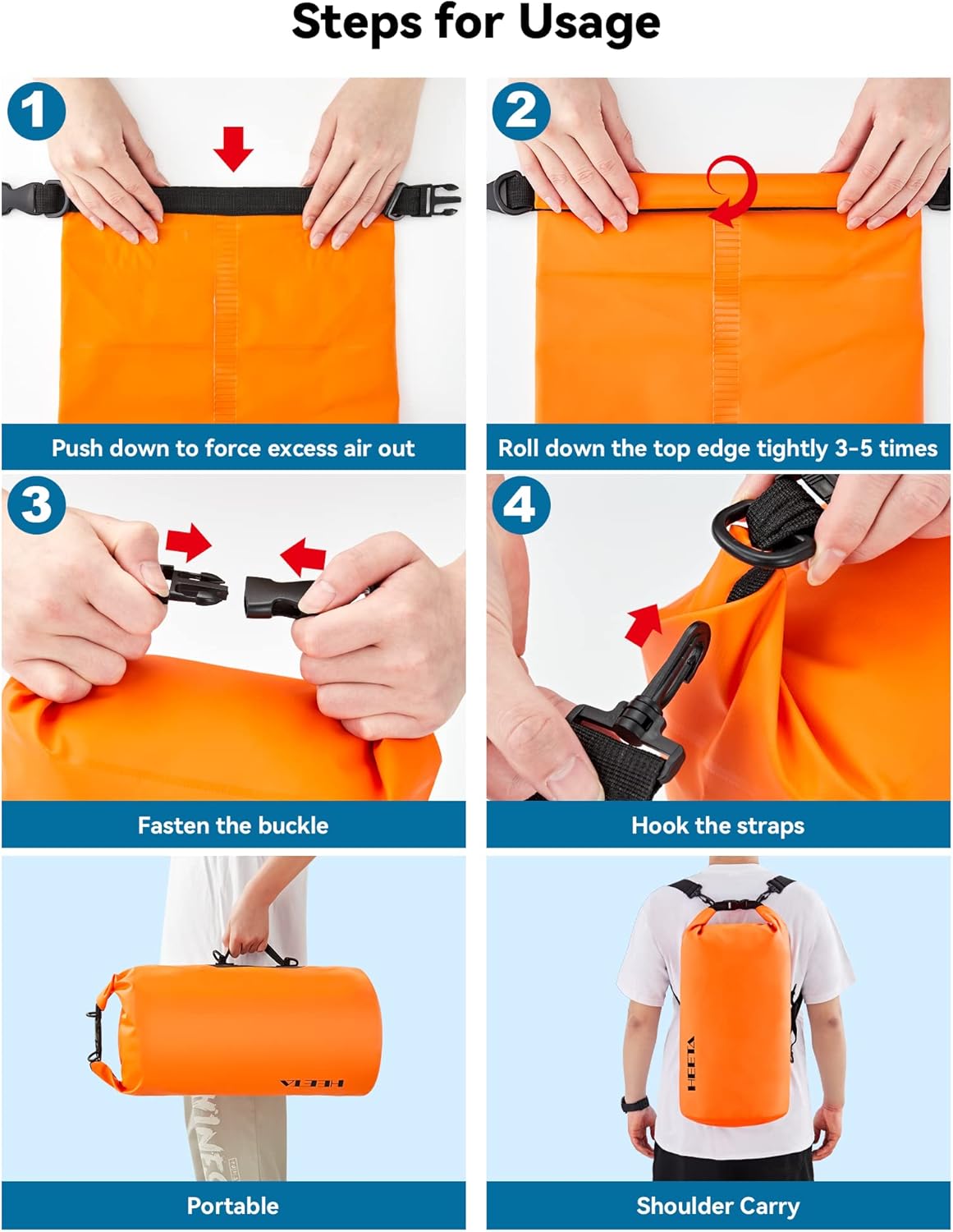 HEETA Waterproof Dry Bag for Women Men(Upgraded Version) 5L/10L/20L/30L/40L Roll Top Lightweight Dry Storage Bag Backpack with Emergency Whistle for Travel, Swimming, Boating, Kayaking, Camping, Beach