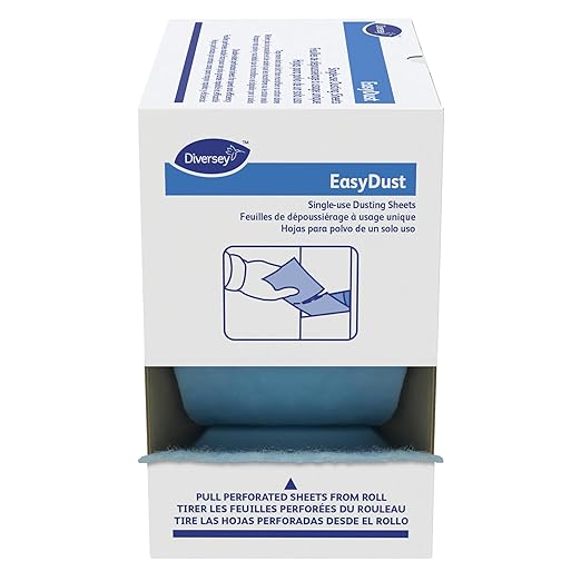 Diversey 9292466 EasyDust Single-use Dusting Sheets, Disposable Multisurface Cleaning Wipes for Floors, Dust Wipes Trap Dirt, Unscented 5x6-inch Sheets, 250-Sheets, 1-Box