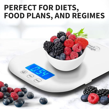Smart Weigh White Digital Kitchen Scale for Cooking, Weight Loss, Calorie Tracking, Baking, Food Portion Control, and Meal Prep - Accurate Measurements in Grams and Ounces