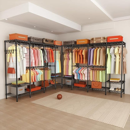 Extra Large Garment Rack Heavy Duty Metal Clothes Rack for Hanging Clothes,Multi-Functional Closet Organizer System Bedroom Clothing Rack Freestanding Closet Portable Wardrobe,MaxLoad 1000lbs