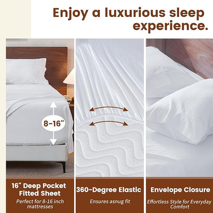 100% Linen Sheets California King Size,Breathable & Durable 4-Piece Bed Flax Sheet Set,Soft All-Season Bedding for Hot Sleepers 16" Deep Pocket Oeko-TEX Certified,（Cal King, White）
