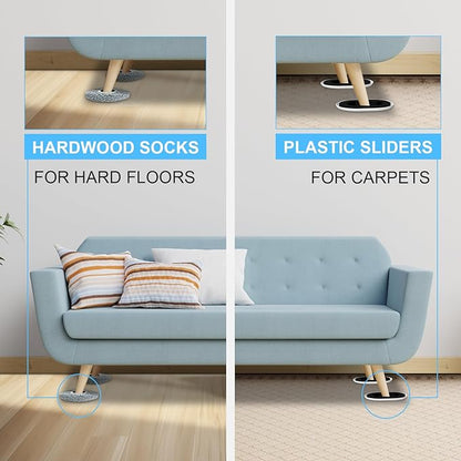 New Upgrade Furniture Movers Sliders, 8+8 Pack 5.8 * 4.3" Multi-Surface Furniture Sliders with Groove Design, Oval 8PCS Moving Pads and 8 Hardwood Socks, Protect Floor and Easily Move Furniture