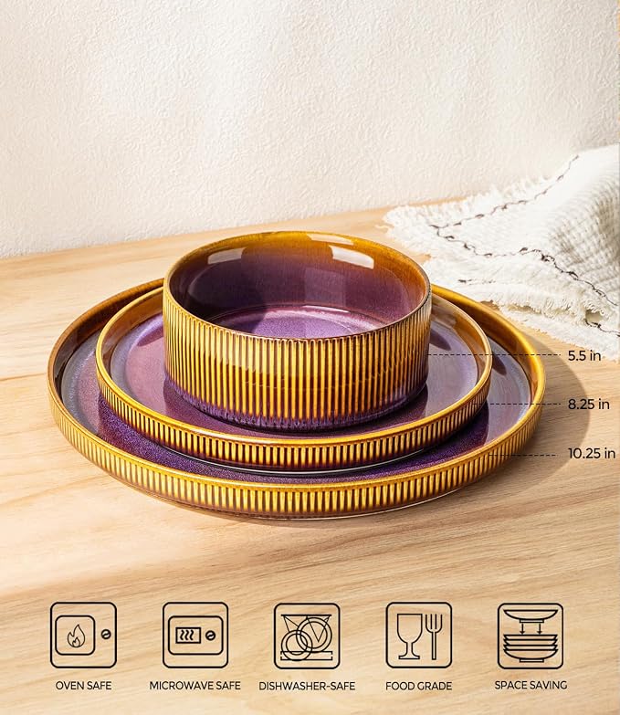 Ceramic Dinnerware Set for 8, 24-Piece Plates and Bowls Set | Lightweight