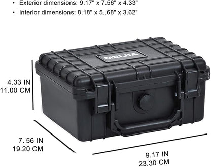 MEIJIA Portable Waterproof Protective Hard Case,Compact Camera Case with Customizable Fit Foam,Elegant Black,Fit for Drones,Camera,Lens, 9.17inchx7.56inchx4.33inch, Black, Dry Case