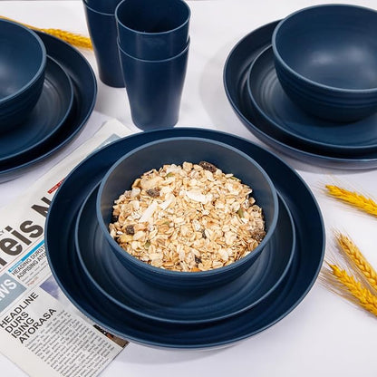 32PCS Blue Wheat Straw Dinnerware Sets