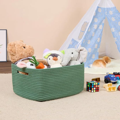 Large Storage Baskets for Shelves, Closet Organizers Bins for Clothes Blanket Towels, Baby Nursery, Toy Baskets Box, Woven Rope Baskets, 17 x 13 x 7.5”, 3 Packs Green