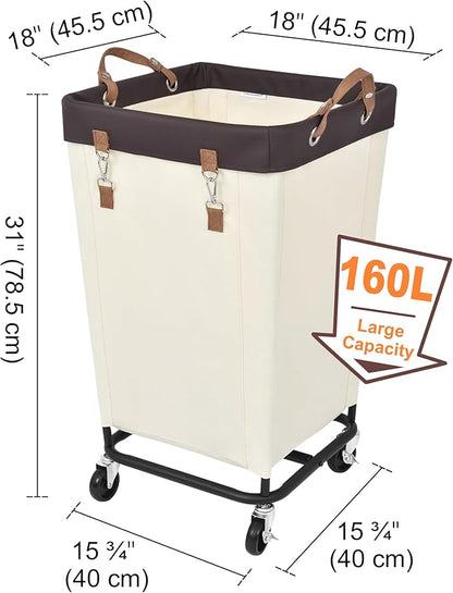 StorageWorks 160L Laundry Basket with Wheels, Large Rolling Hampers for Clothing Organizer, Dirty Clothes Basket for Hotel, Home, Closet, Dorm, Beige