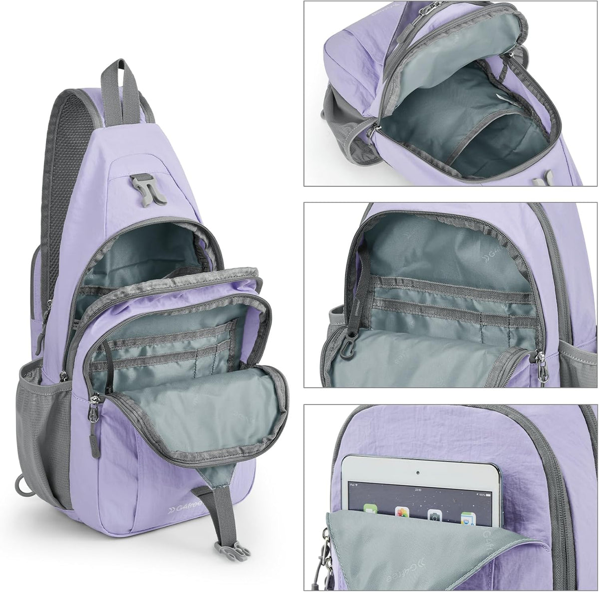 G4Free Sling Bag RFID Blocking Sling Backpack Crossbody Chest Bag Daypack for Hiking Travel (Taro Purple)