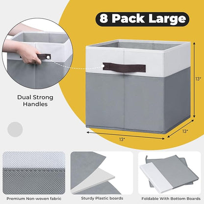 Criusia Storage Cubes for Cube Organizer - 13 inch Fabric Storage Bins for Organizing Clothes Toys Blanket -8 Pack Versatile Storage Baskets for Shelves/Storage and Organization for Bedroom RV Closet