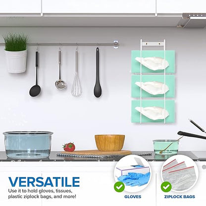 Stock Your Home (White Metal Triple Gloves Dispenser, Tissue Box Shelf, Glove Box Holder Wall Mount, For Kitchen, Cleaning Closet, Lab, Exam, or Office