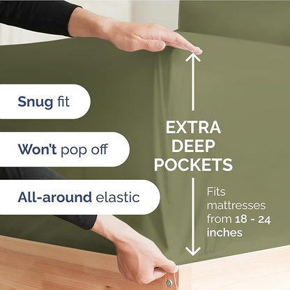 Extra Deep Pocket Twin Sheets - 3 Piece Breathable & Cooling Bed Sheets - Hotel Luxury Bed Sheet Set - Soft, Wrinkle Free & Comfy - Easily Fits Extra Deep Mattresses - Deep Pocket Sage Green Sheets