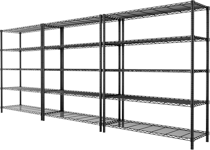 Storage Shelves, 3 PCS 48" L x 20" W x 72" H Heavy Duty Garage Wire Shelving Unit Loads 2000LBS, 5-Tier Adjustable Metal Industrial Utility Shelf Rack for Kitchen, Laundry Room, Basement