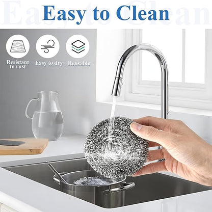 40 Pcs Stainless Steel Scrubber Bulk, Heavy Duty Steel Wool Scrubber 40 Gram, Large Metal Sponge Wire Scouring Pad for Tough Cleaning Kitchen Cookware, Removing Rust Dirty