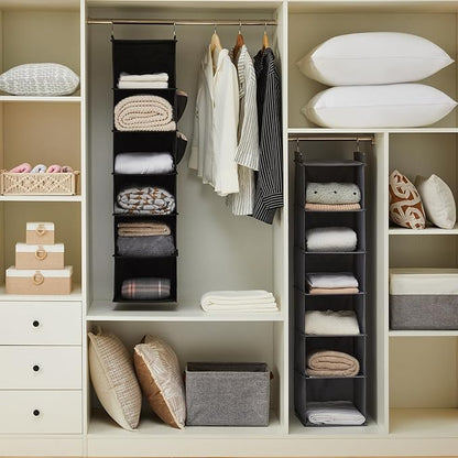 YOUDENOVA Hanging Closet Organizers and Storage, 6-Shelf Hanging Closet Shelves, Black