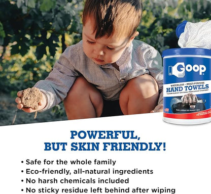 GOOP Multi-Purpose Waterless Hand Cleaner Towels - 90, 10" x 12" Towels