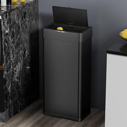 TLSUNNY 16 Gallon Motion Sensor Trash Can,Touchless Automatic Garbage Can,Brushed Stainless Steel Smart Bin,with Bag Holder,Soft Close Lid,for Kitchen,Office,RV,Bedroom,Living Room (Black, 60L)