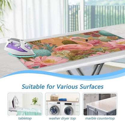 Ironing Mat Portable Ironing Pad Ironing Blanket for Table Top Heat Resistance Double-Side Using Travel Large 47.2 x 27.6 Inch Foldable Orange Flamingos and Green Cactus Flowers
