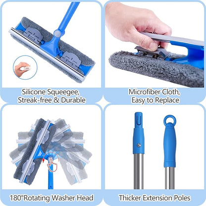 20 Feet+ High Reach Window Squeegee, 2-in-1 Window Cleaner Tool with 15.5Ft Extension Poles, Professional Window Washing Kit, Long Window Cleaning Equipment for High Outdoor Windows Glass