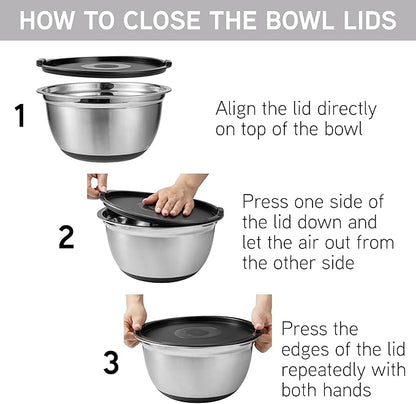COOK WITH COLOR Stainless Steel Mixing Bowls Set with Lids - Nesting Bowls with Non-Slip Bottom, Silver, 22 Pieces