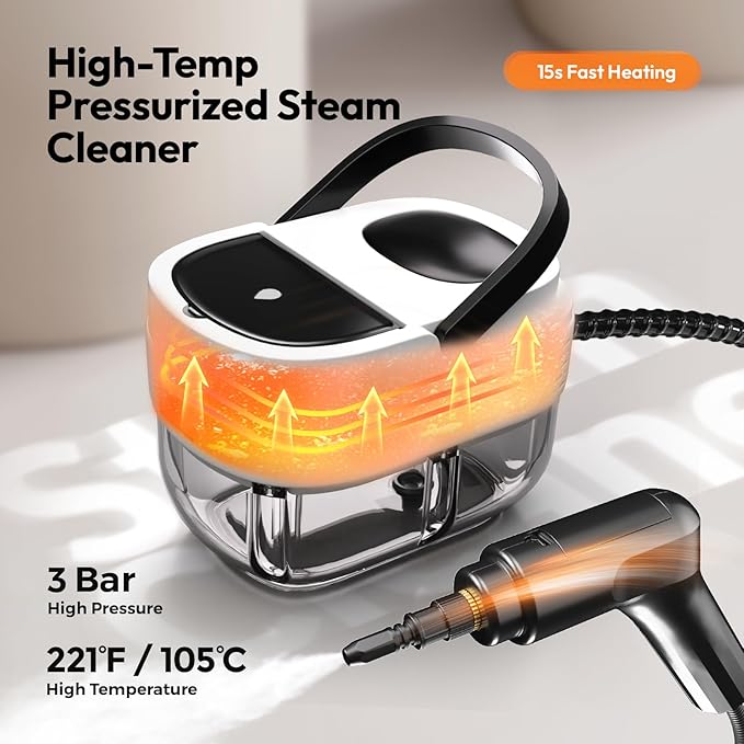 Steam Cleaner for Home, 2500w Steam Cleaner, High Pressure Steamer for Cleaning, 1.6L Water Tank, 3 Level Steam Control, High Heat Handheld Steamer for Kitchen, Bathroom, Upholstery, Car, Furniture