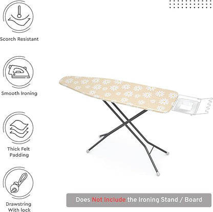 Encasa XO Ironing Board Cover and Pad 28"x12" - Thick 3mm Felt Padding, Drawstring Tightening & Lock, Easy Fit, Scorch & Stain Resistant, Fits Mini Ironing Board - Daisy Beige