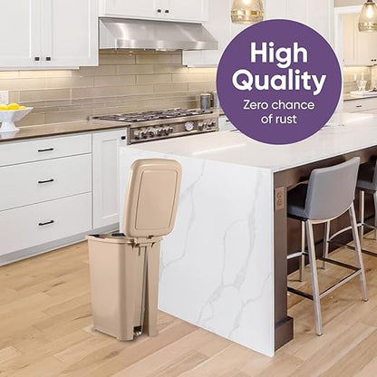 Superio Slim Step On Trash Can, Beige Waste Bin with Foot Pedal Lid 26 Liter, Kitchen, Under Desk, Office, Bedroom, Bathroom (1, 6.5 Gallon)