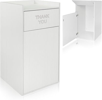 Alpine Restaurant Trash Can Cabinet with Tray Holder - Commercial 40 Gallon Garbage Receptacle Indoor for Restaurants, Cafeterias (White)