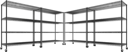 REIBII 55.5''W Heavy Duty Metal Shelves with Wheels - 4PCS Adjustable Garage Storage Rack, 75.6" H X 55.5''W X 24" D
