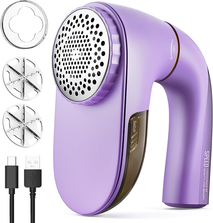POPCHOSE Fabric Shaver, Lint Remover for Clothes, Lint Shaver with 6-Leaf Blades, 2 Speed Sweater Shavers to Remove Pilling for Clothing, Couch, Furniture, Fuzz, USB Rechargeble, Purple